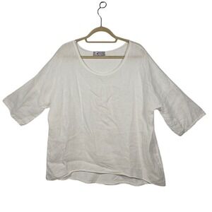 Tina Stephens Italy‎ Top Woman O/S Cotton Linen Oversized Boxy Fit Short Sleeve